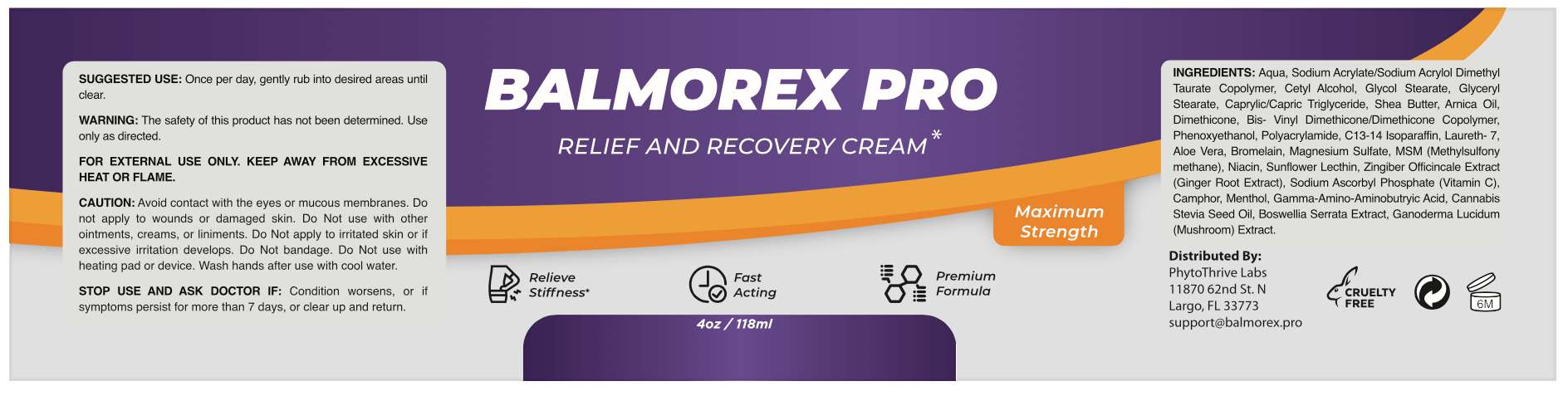 Balmorex Pro label showing the full ingredient list