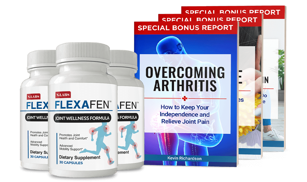Flexafen 3-bottle package with the three free bonus guides