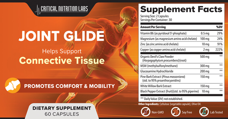 Joint Glide Supplement Facts label showing every ingredient and dose